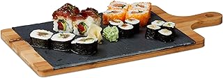 Relaxdays bamboe serveerplank · Met leisteenplateau · 45 × 22,5 cm