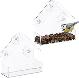 Relaxdays vogelvoederhuisjes voor het raam · Set van 2 · transparant · met zuignappen