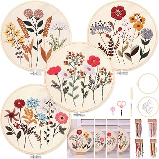 Homwiz borduurpakket bloemen · 4 ontwerpen · 2 bamboeringen · voor volwassenen