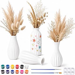 Kleine witte keramieken vaasjes · Set van 4 · 13 cm hoog